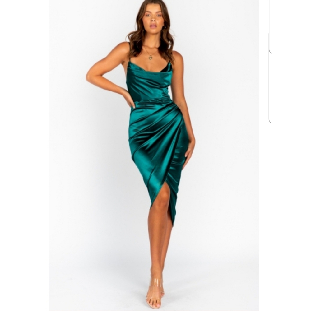 Satin Turquoise Midi Dress